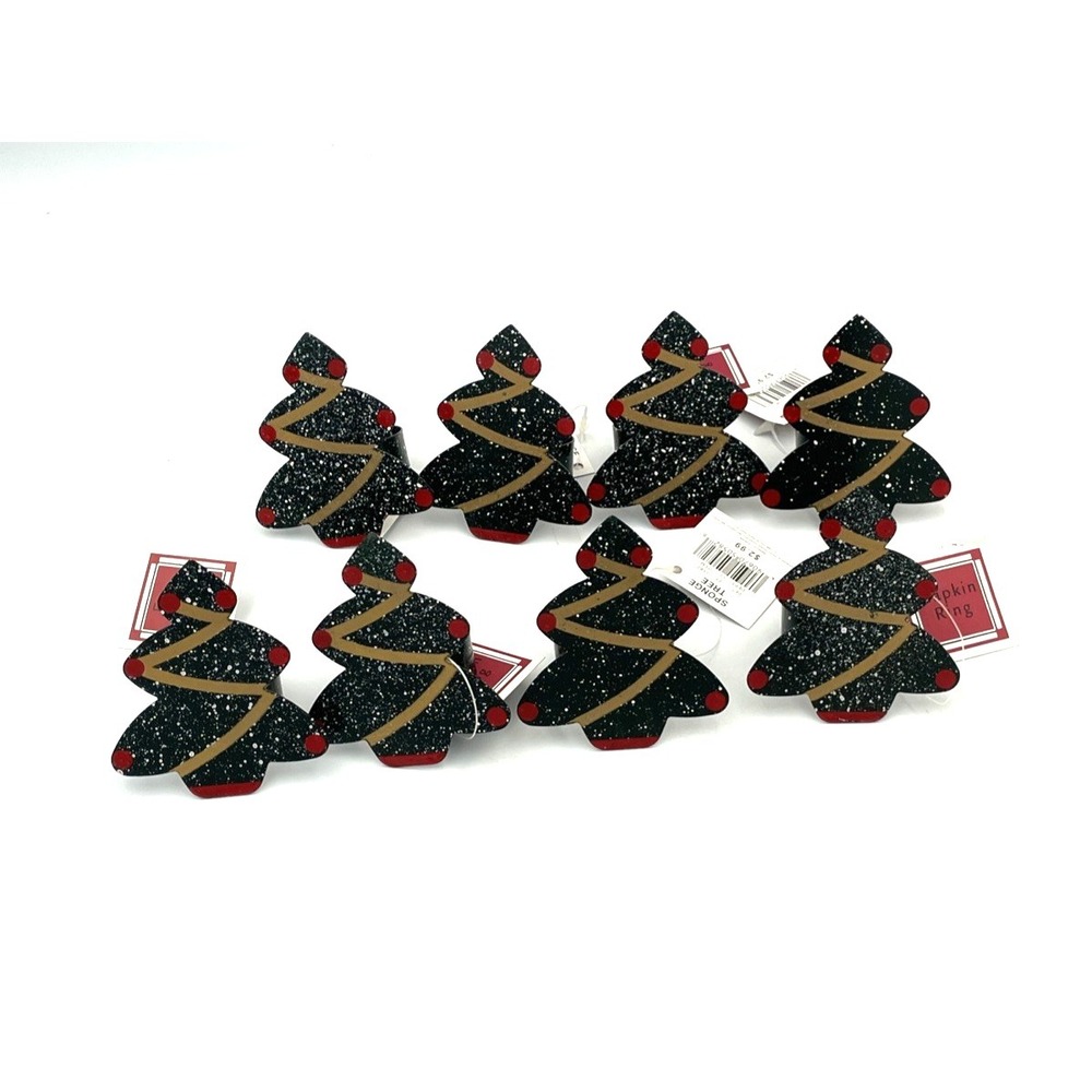 Vtg Dayton Hudson Sponge Tree Metal Napkin Rings 8 Christmas‎ Trees 1998 NOS